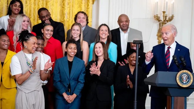 “Celebrated NCAA champions South Carolina and UConn join President Biden at the White House”