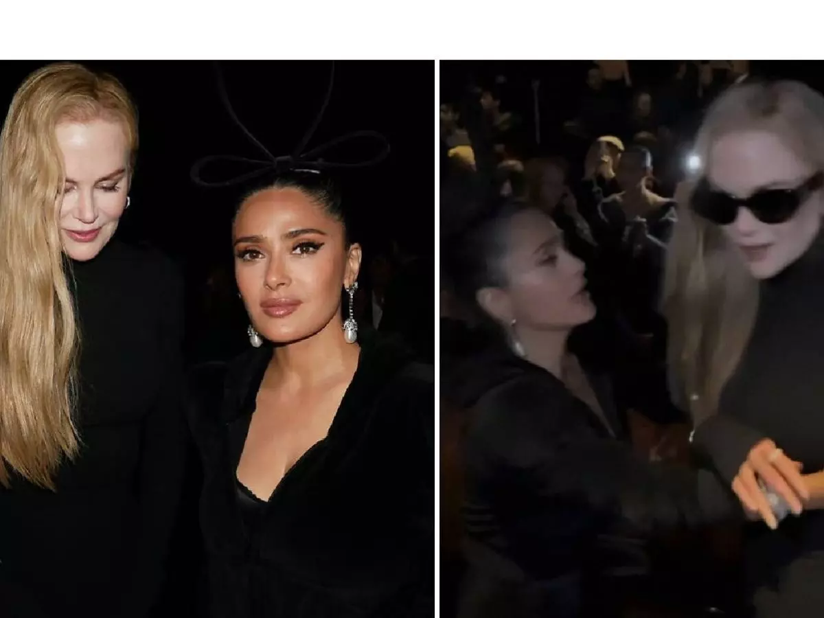 “The tense moment I caught between Nicole Kidman and Salma Hayek at Paris Fashion Week.”